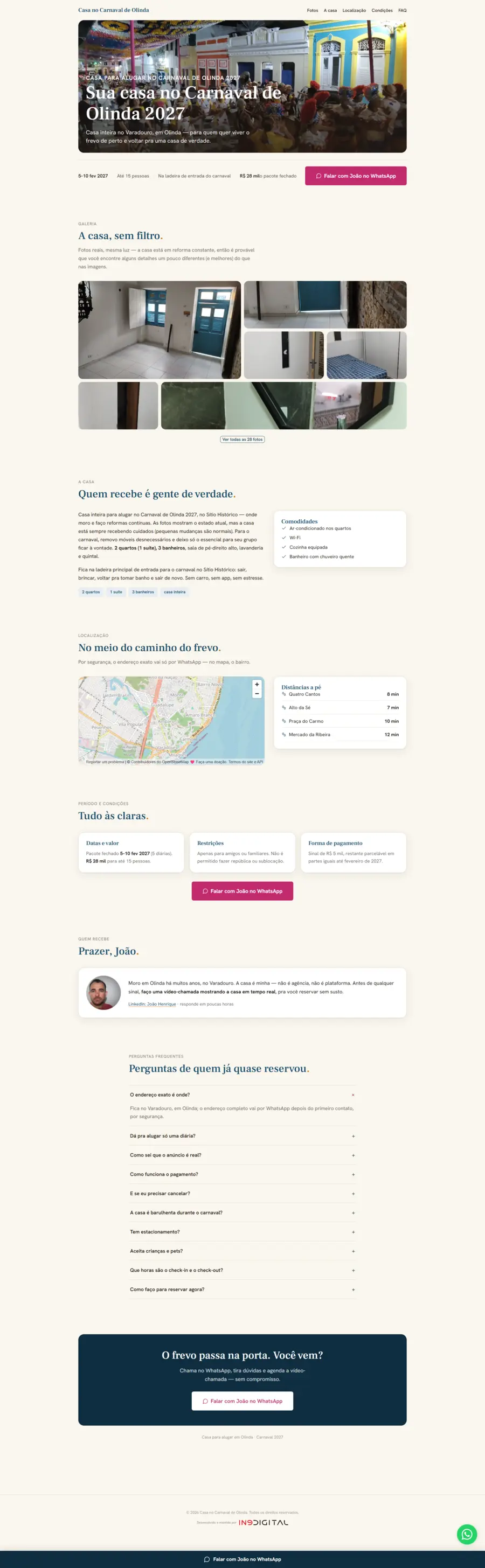 Captura da landing page Casa no Carnaval de Olinda