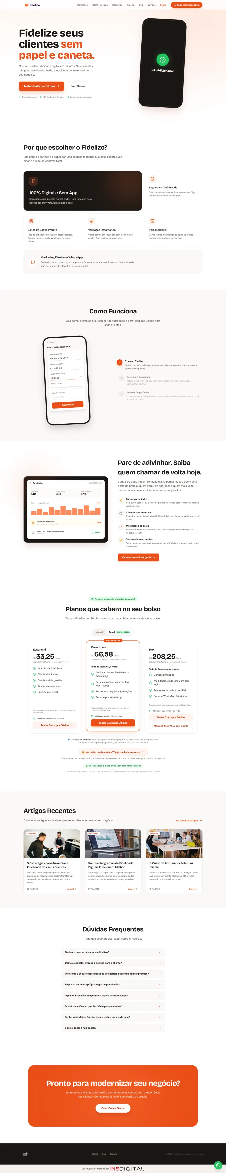 Captura da interface de demonstração do sistema Fidelizo