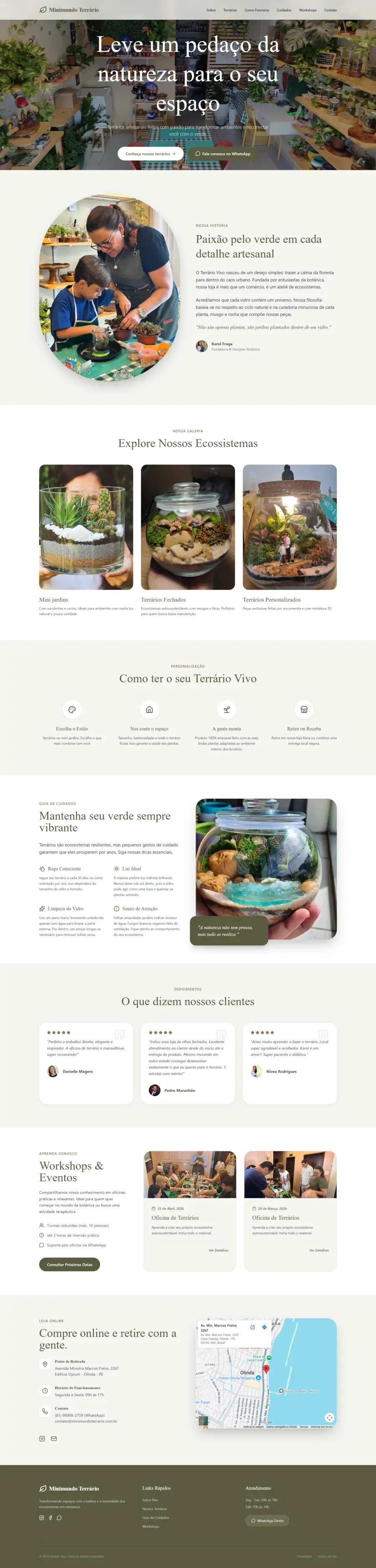 Captura da página inicial do site Mini Mundo Terrário